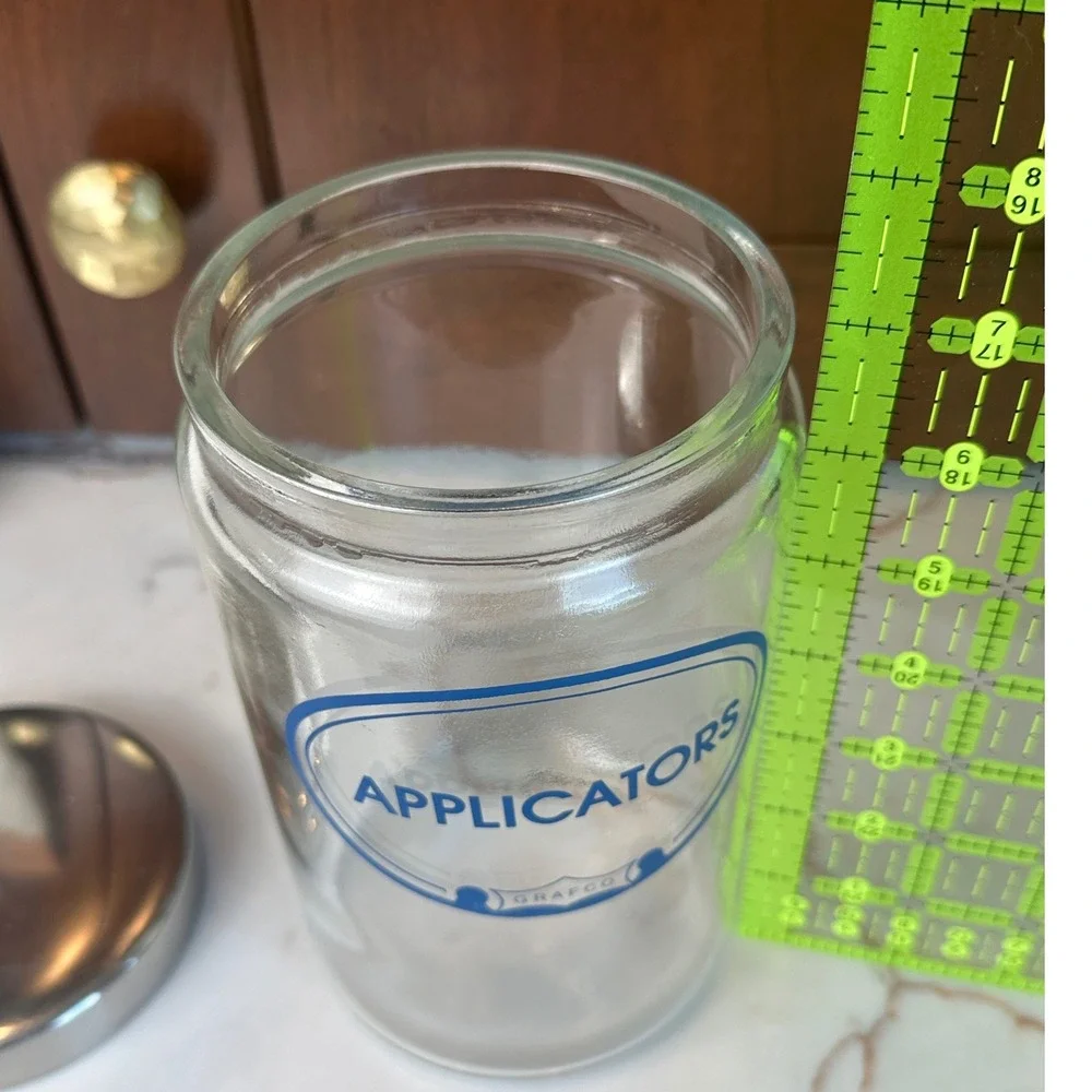 Vintage Grafco Applicators Jar Glass Container Medical Barber Salon Apothecary